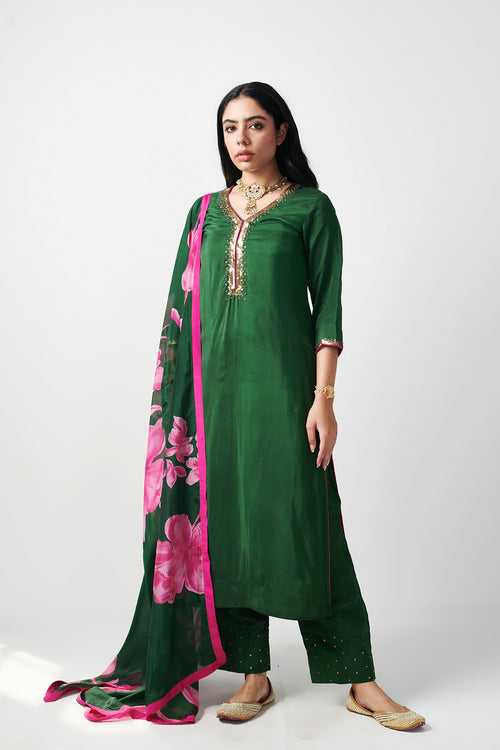 Jashn Green Hand Embroidered Kurta set of 3