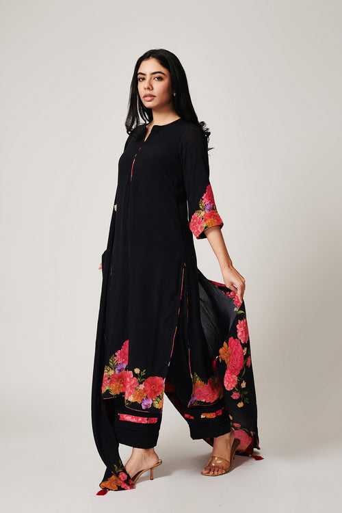 Azalea Black Kurta Palazzo-Set of 3