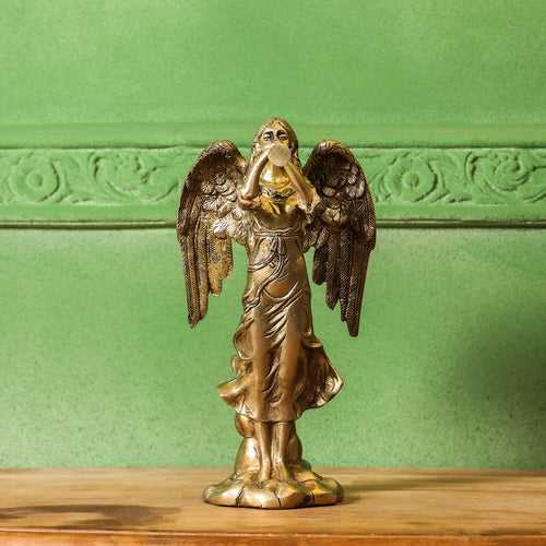 Brass Trumpet Blowing Angel Statue (10 Inch)