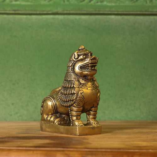 Brass Sitting Lion Yali Statue (5 Inch)