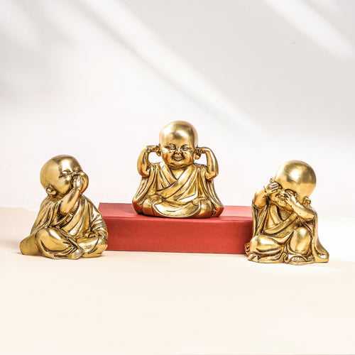 Brass Monks Baby Buddha Statues Set (5.5 Inch)