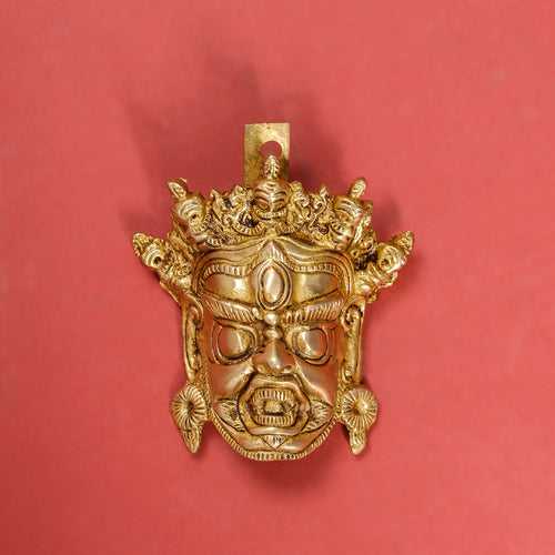 Brass Tibetan Buddhist Mahakala Mask Wall Hanging (5 Inch)