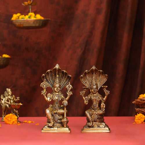 Brass Sitting Vishnu Lakshmi Set (8.5 Inch)