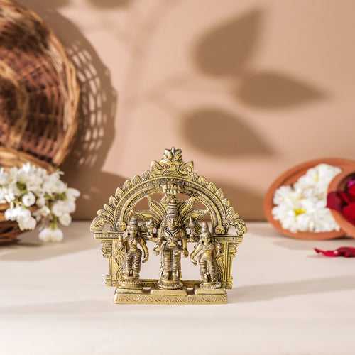 Brass Lord Balaji With Sri Devi And Bhudevi With Prabhavali (5.5 Inch)
