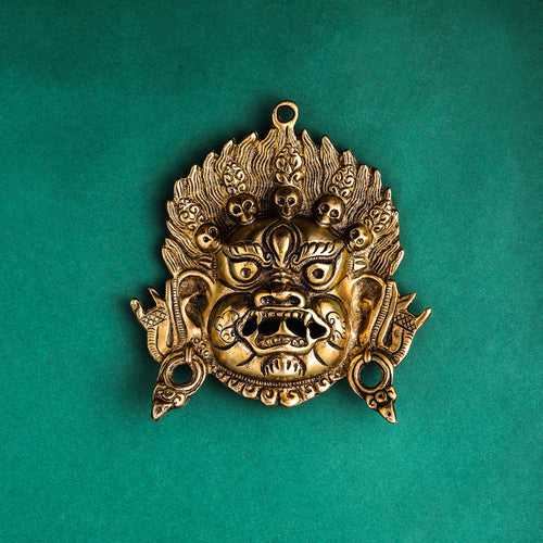 Brass Tibetan Buddhist Deity Mahakala Wall Hanging (6.5 Inch)