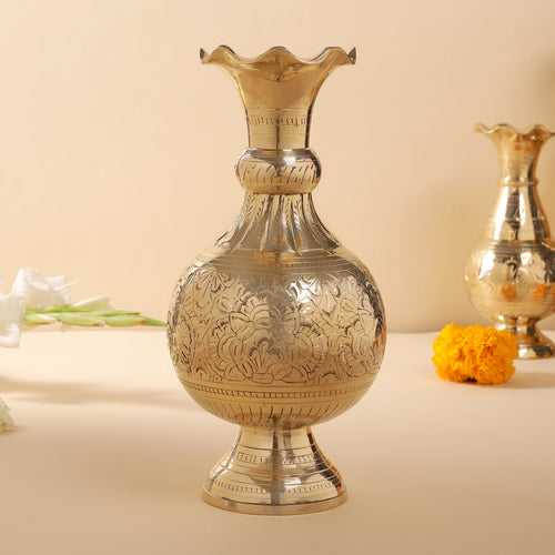 Brass Handcarved Flower Vase (10.5 Inch)