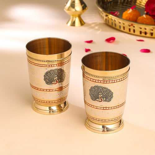 Brass Hand Painted Glass Pair (4.2 Inch)