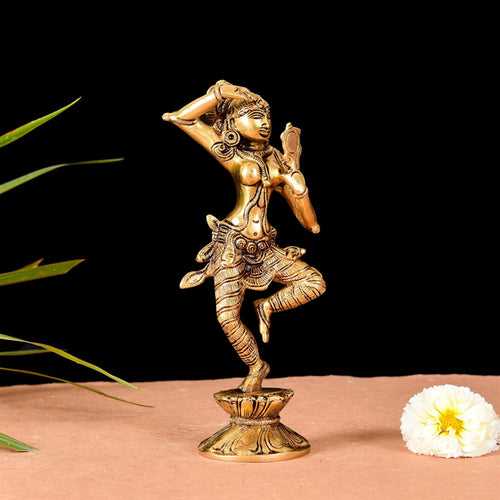 Brass Superfine Apsara Applying Vermillion Statue (9 Inch)