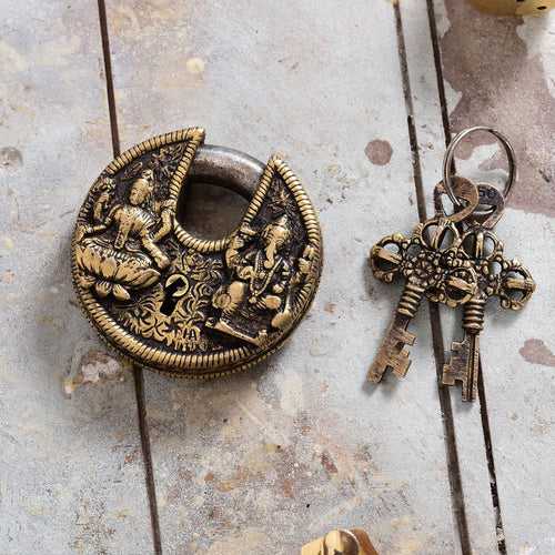 Brass Ganesha Lakshmi Round Door Lock (3 Inch)