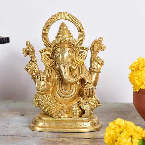 Brass Blessing Ganesha Idol (6 Inch)