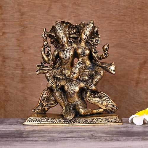 Brass Garuda, Vishnu & Lakshmi Statue (8.2")