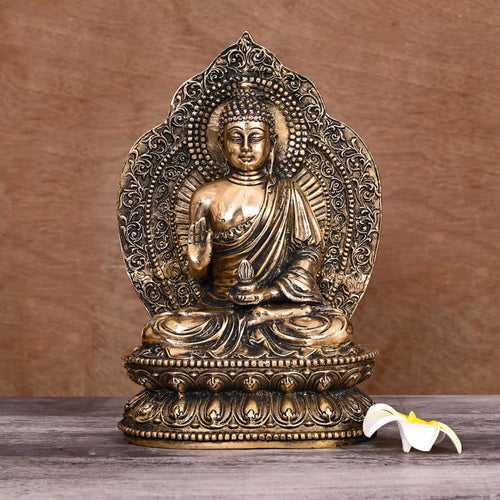 BRASS HANDCARVED BLESSING BUDDHA STATUE (10.5")