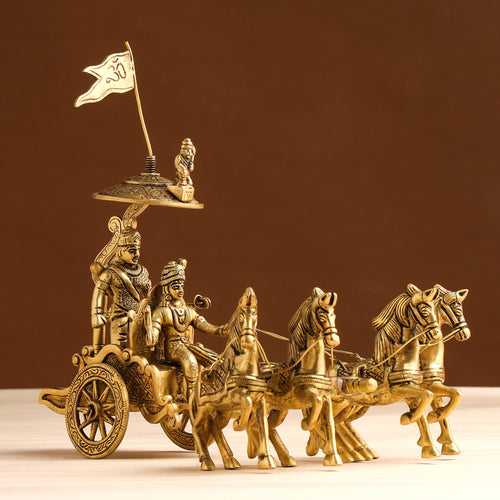 Brass Arjun And Krishna Rath (7.5 Inch)