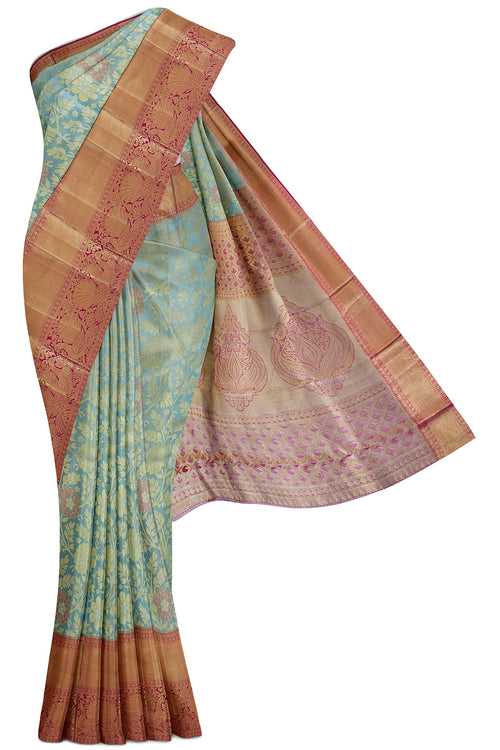 Sea Green Kanchipuram Tissue Silk Saree