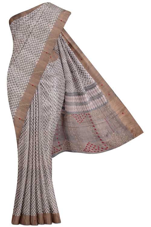 Cream Banaras Tussar Saree with Chikankari