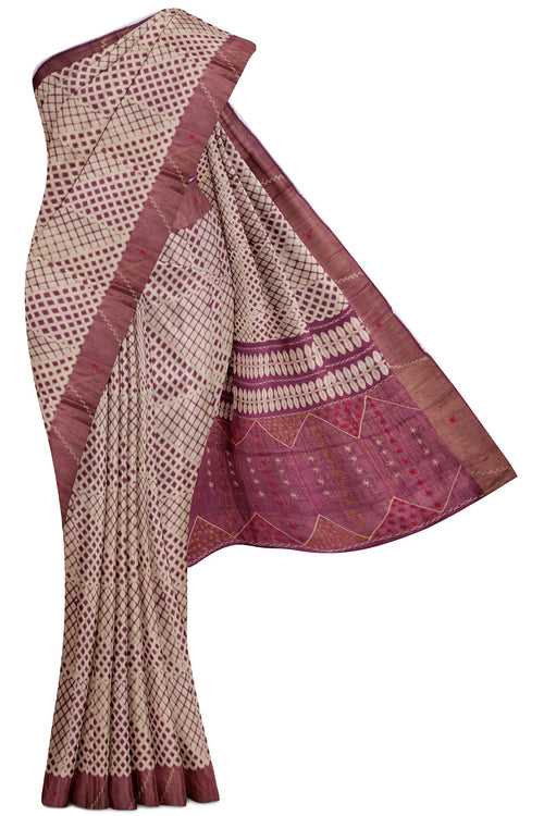 Cream Banaras Tussar Saree With Chikankari