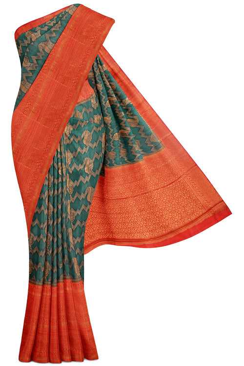 Peacock Green Banaras Chiniya Silk Saree