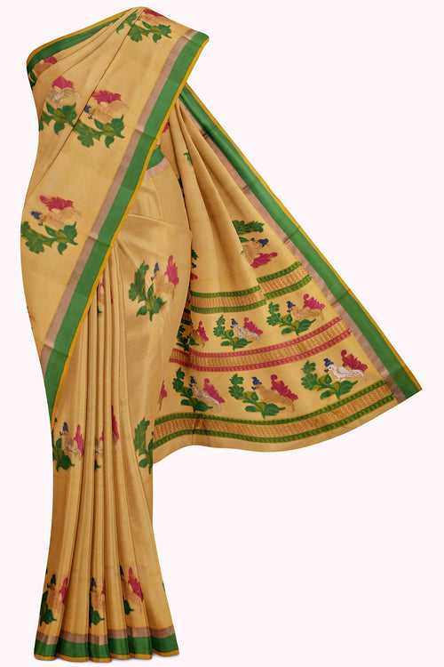 Yellow Kota Doria Silk Saree