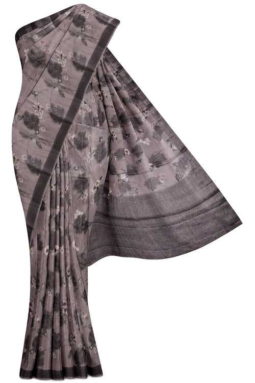 Grey Tussar Silk Saree