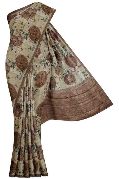 Beige Tussar Silk Saree