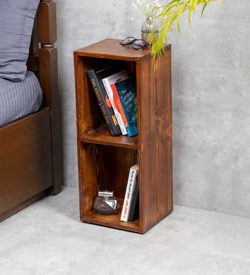Teak Tint Two Storey Bedside and Living Room Storage, Bookshelf, Decorative Stand