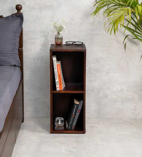 Walnut Tint Two Storey Bedside and Living Room Storage, Bookshelf, Decorative Stand
