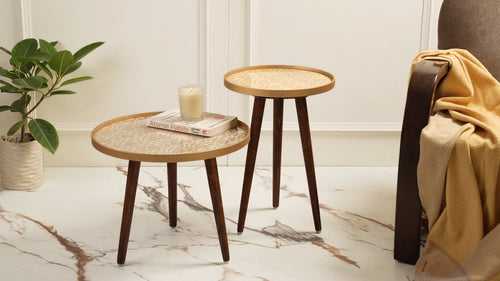 Banarasi Inverse Round Nesting Tables with Wooden Legs, Side Tables, Wooden Tables, Living Room Decor by A Tiny Mistake