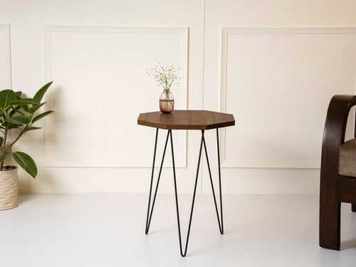 Walnut Hues Octagon Side Tables with Hairpin Legs, Side Tables, Wooden Tables, Living Room Decor by A Tiny Mistake