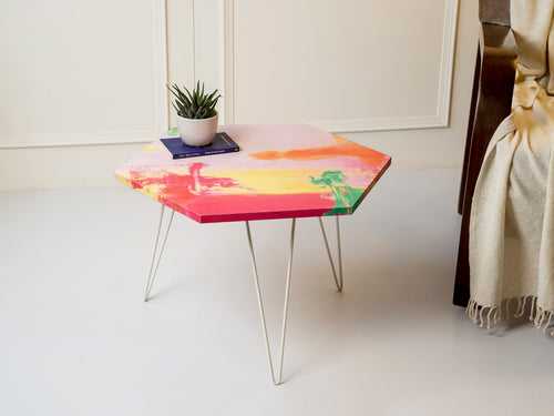 Neon Hexagon Small Coffee Tables, Wooden Tables, Coffee Tables, Center Tables, Living Room Decor by A Tiny Mistake