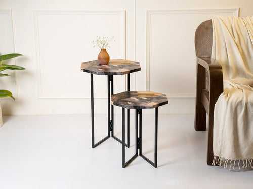 Monochromatic Octagon Oblique Nesting Tables, Side Tables, Wooden Tables, Living Room Decor by A Tiny Mistake
