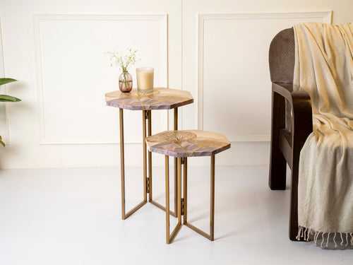 Rhapsody Octagon Oblique Nesting Tables, Side Tables, Wooden Tables, Living Room Decor by A Tiny Mistake