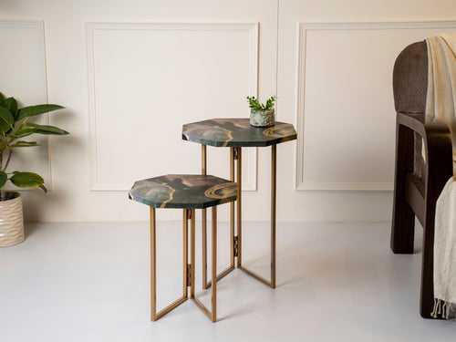 Genesis Octagon Oblique Nesting Tables, Side Tables, Wooden Tables, Living Room Decor by A Tiny Mistake