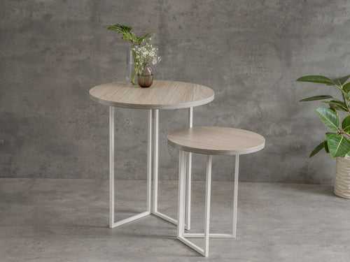 Pine Hues Round Oblique Nesting Tables, Side Tables, Wooden Tables, Living Room Decor by A Tiny Mistake