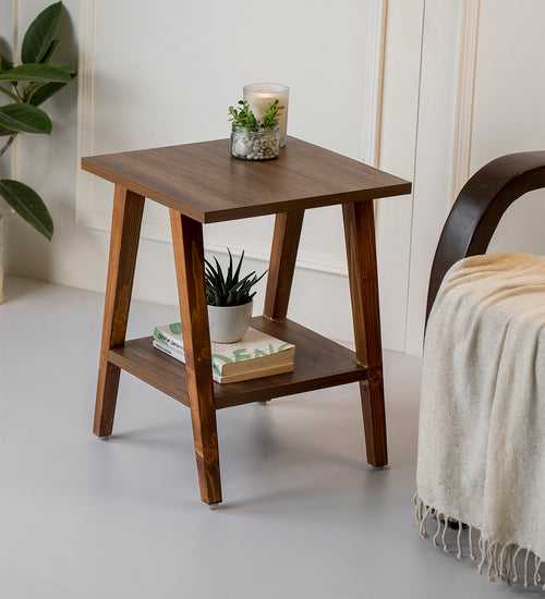 Walnut Hues Trapezium Incline Table, Side Table, Wooden End Table, Living Room Decor