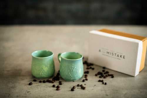 A Tiny Mistake Earthenware Teal Ethnic Ceramic Mugs, Set of 2, Coffee and Tea Mugs, 180 Ml Each