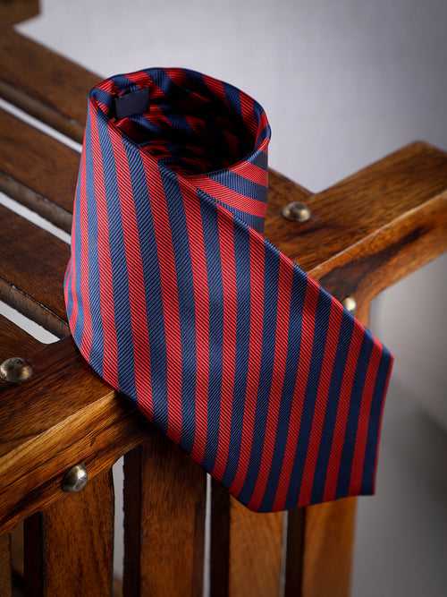 Red & Blue Stripe Woven Long Necktie