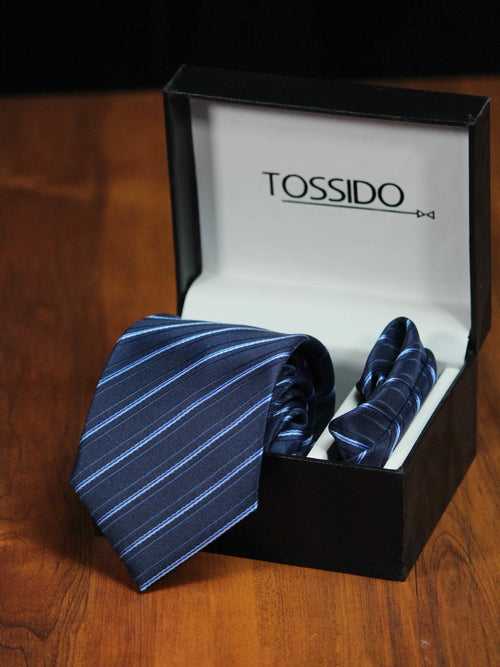 Blue Stripe Necktie & Pocket Square Giftset