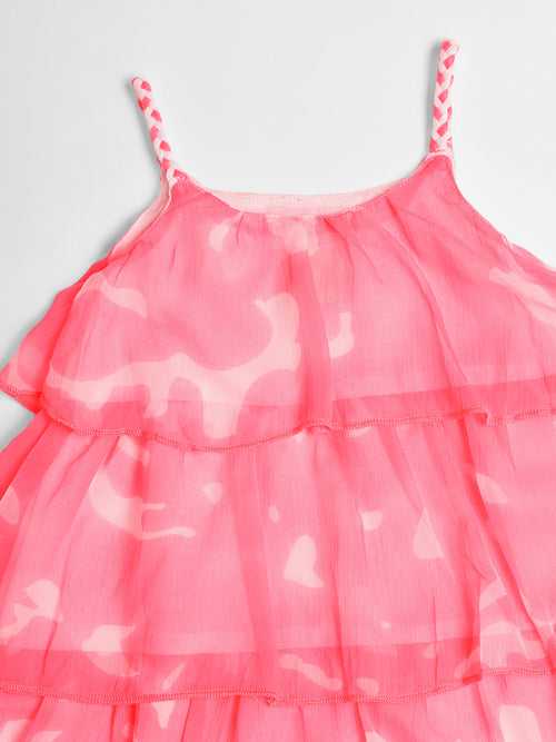 Nauti Nati Girls Pink Printed Sleeveless Dresses