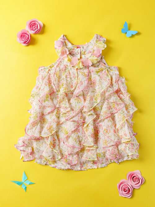 Nauti Nati Infant Girls Floral Print Ruffled Chiffon A-Line Dress