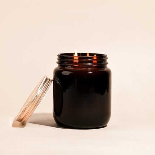 Double Wick 425gm Amber Colour Large Jar with Golden Lid