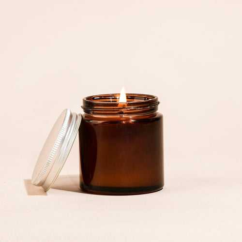 Single Wick 95gm Amber Colour Votive Jar with Silver Lid