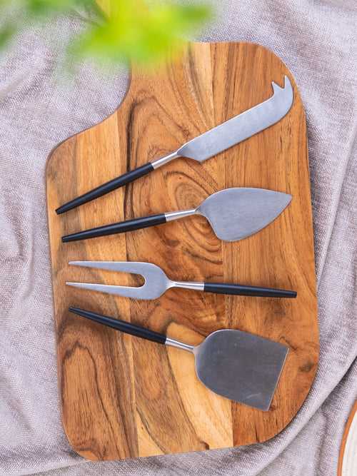 Radiant Black Handle Silver Heads Cheese Knives Set