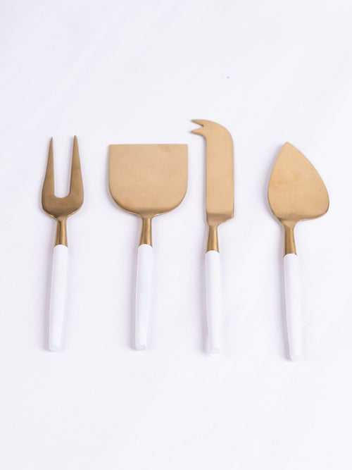 White Handle Gold Heads Cheese Knives Set