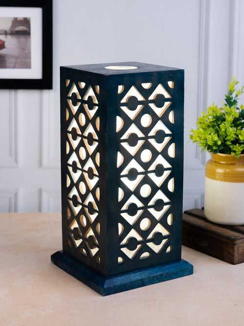 Hand Painted Blue Jali Wooden Table Lamp