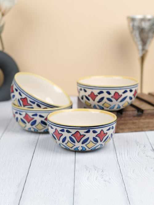 Rangriti Yellow Red Ceramic Small Serving Bowls/Cereal Bowls Set of Four