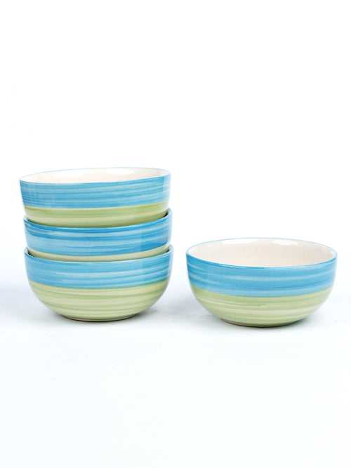 Ananda Blue Green Ceramic Small Serving Bowls/Cereal Bowls Set of Four