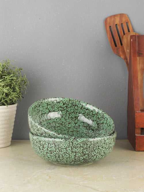 Foliage Green Ceramic Serving Bowls Set of Two