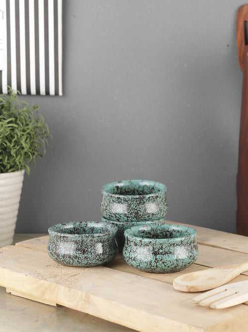 Foliage Green Ceramic Dip Bowls/ Chatni Katoris Set of Four
