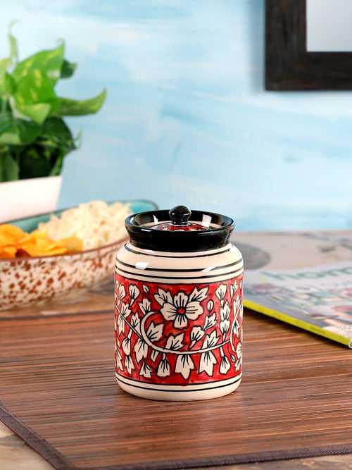 Hand Painted Mughal Red Ceramic Pickle/ Chutney Jars/ Martban
