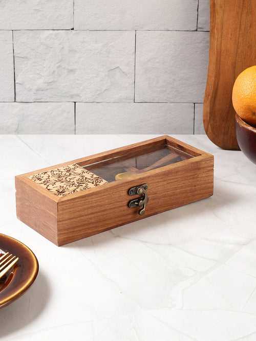 Hand Crafted Gul Small Rectangular Wooden Spice Box/Mouth Freshner/Dry Fruit Serving Box